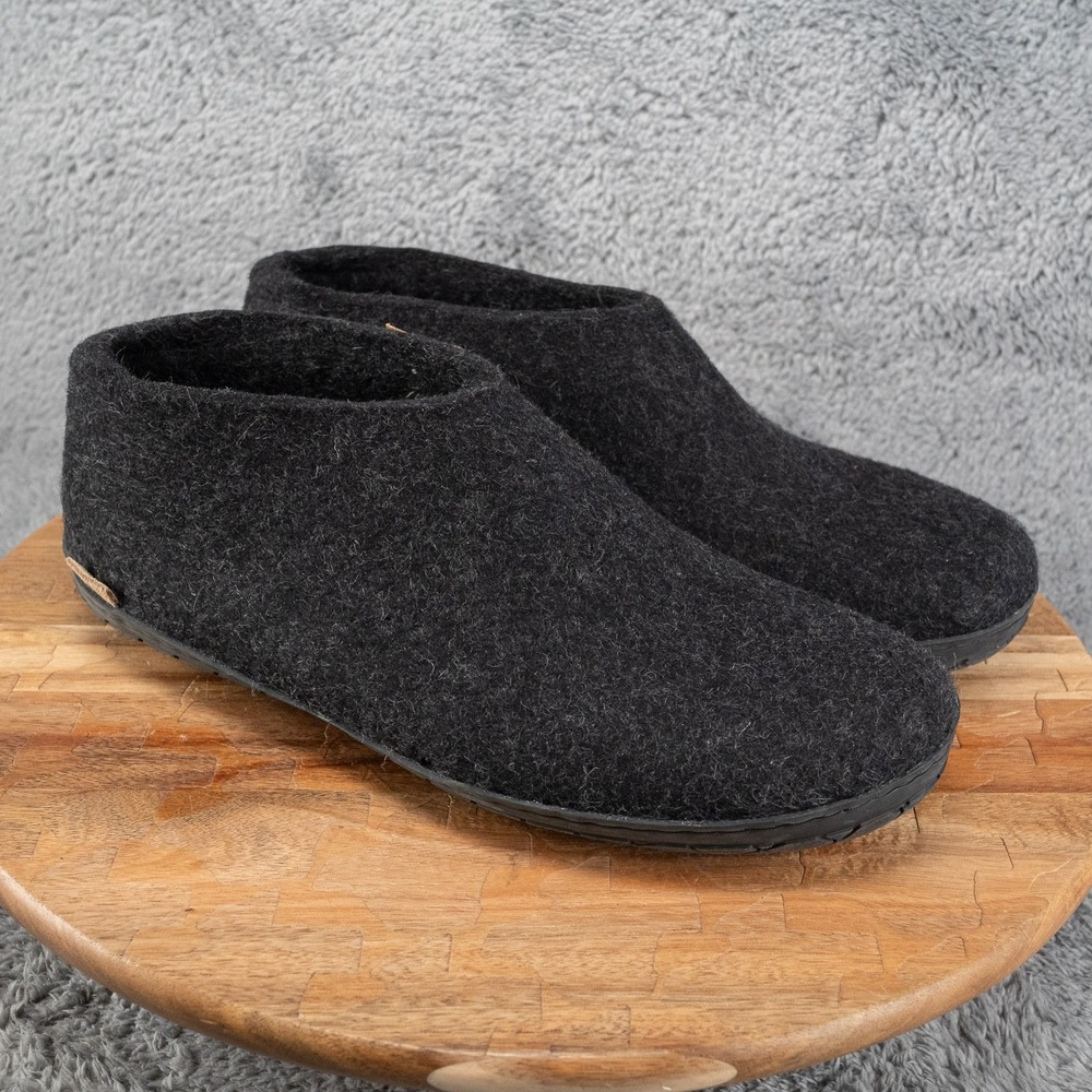 Glerups Mens 11 Slip On Charcoal Black Rubber Bottom Wool Slipper - EU Size 45